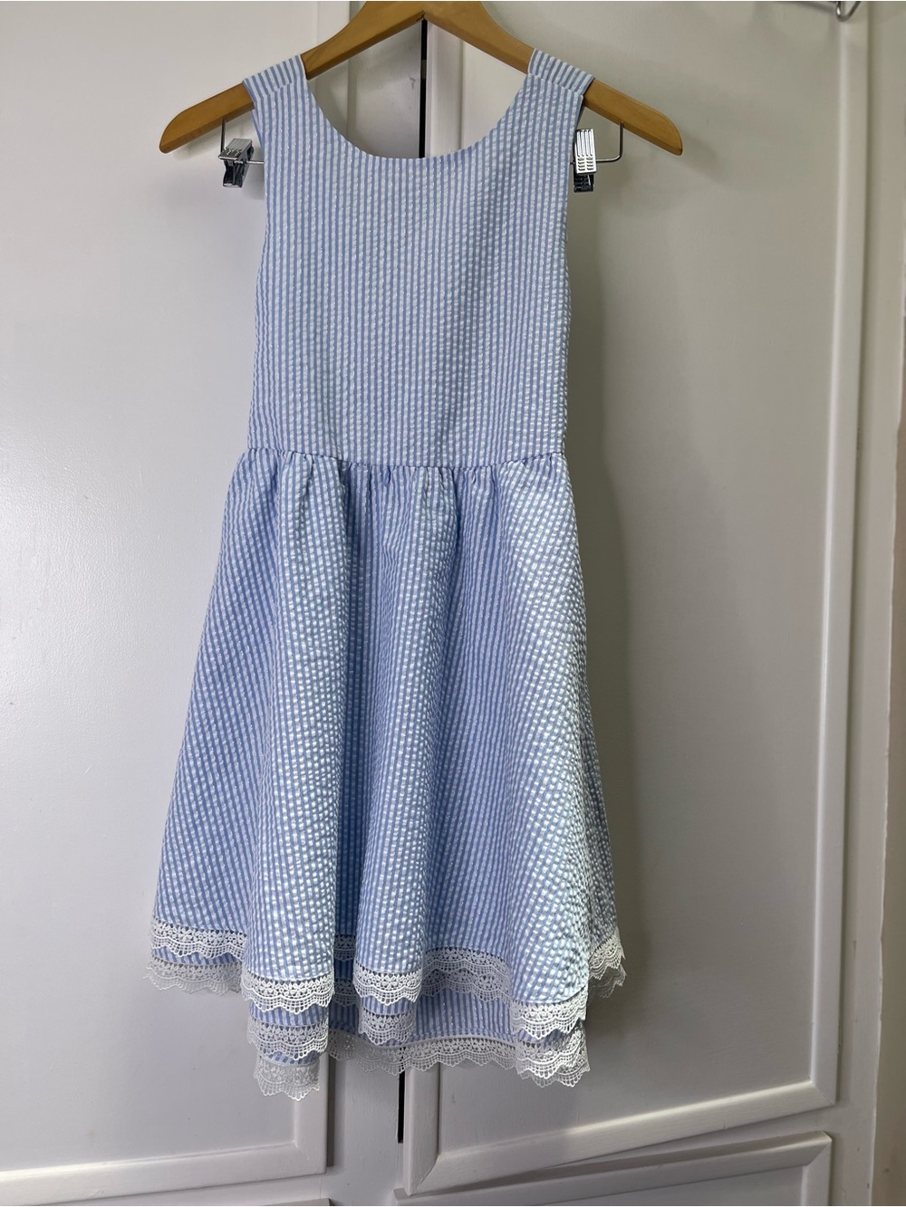 Rare Editions Girl's Sz 12 Gingham Dress Sleeveless Embroidered Blue & White